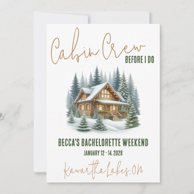 Hütte Crew, bevor ich tue! Wochenend-Junggeselinne Einladung (Vorderseite)