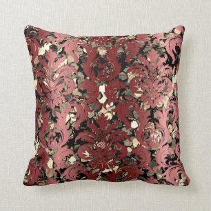 Hütte Damask Royal Sepia Gold Black Burgundy Kissen
