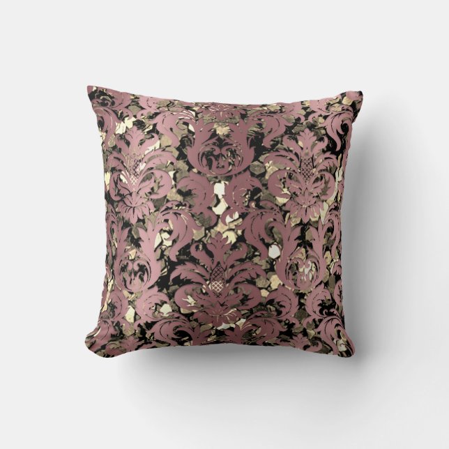 Hütte Damask Royal Sepia Gold Black Mauve Kissen (Vorderseite)