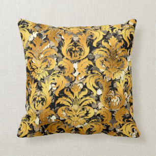 Hütte Damask Sepia Gold Sequel Royal Meatllic Kissen