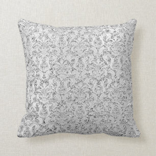 Hütte Damask Silver Gray Metallic Glitzer Kissen