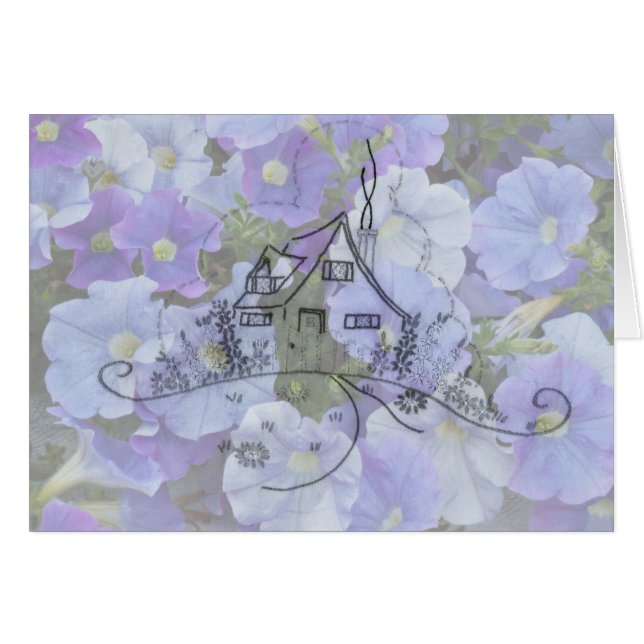 Hütte Embroidery & Petunias Card (Vorderseite (Horizontal))