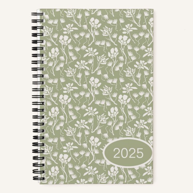 Hütte Floral Sage Green Notizbuch (Vorderseite)