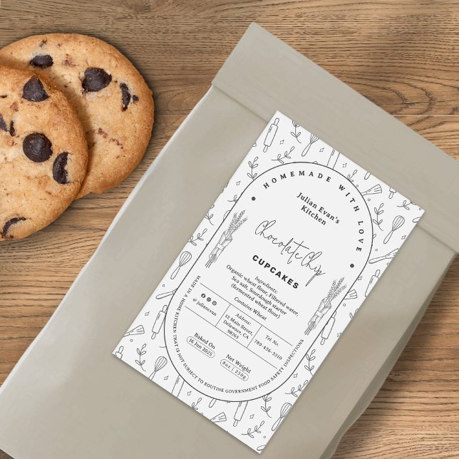 Hütte für einfache hausgemachte Bäckereien Rechteckiger Aufkleber (Simple White Homemade Bakery Cottage Law Label )