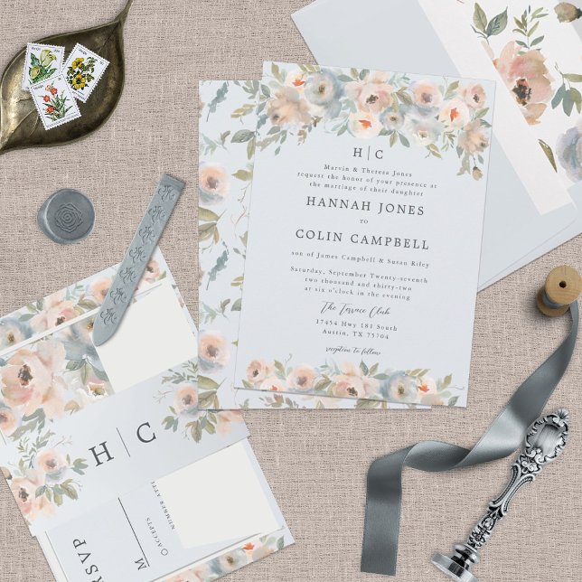 Hütte Garden Pastel Blue Peach Coral Einladung (Von Creator hochgeladen)