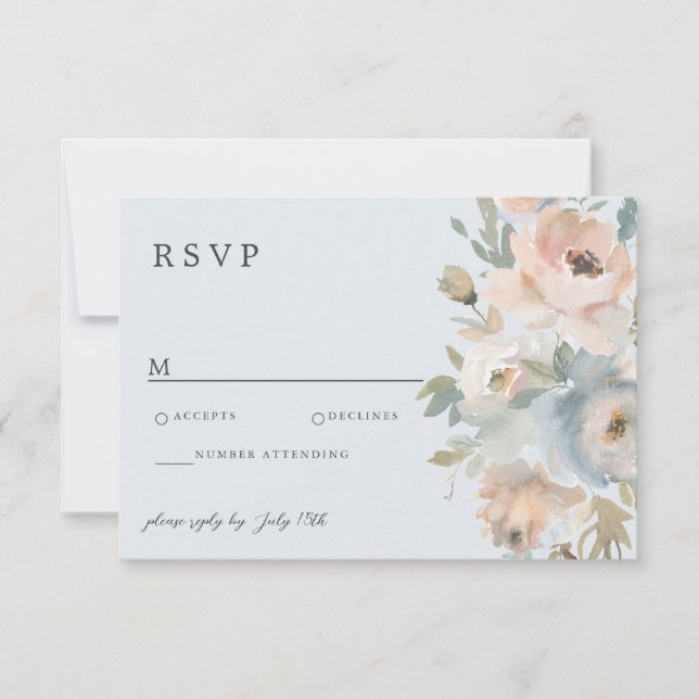 Hütte Garden Pastel Blue Peach Coral RSVP Karte (Vorderseite)