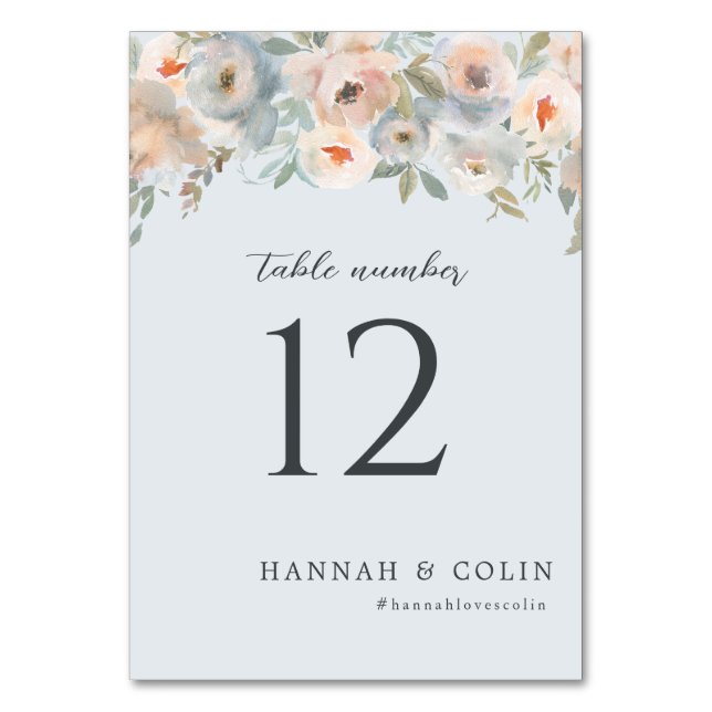 Hütte Garden Pastel Blue Peach Coral Tischnummer (Vorderseite)