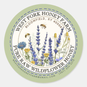 Hütte Garden Wild Meadow Honey mit Honigbienen Runder Aufkleber