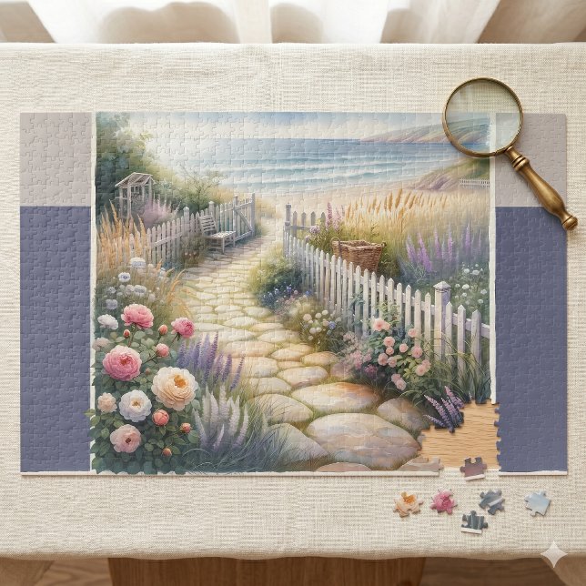 Hütte Gartenweg zum Meer Puzzle (Cottage Garden Path to the Sea Jigsaw Puzzle)