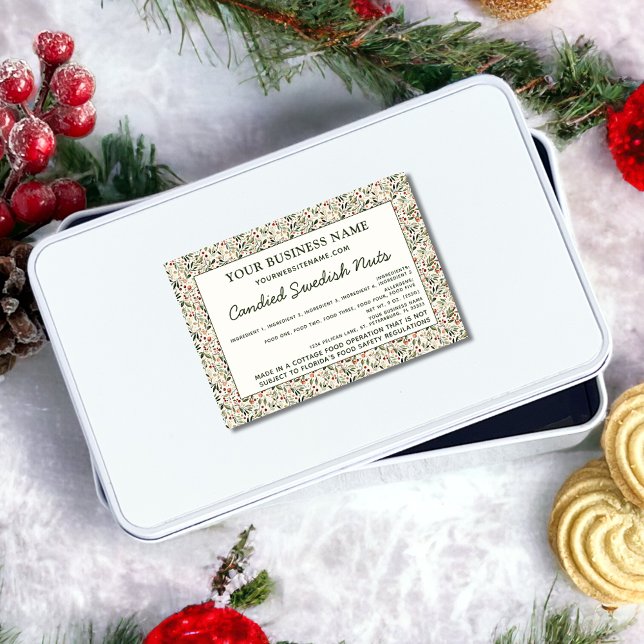 Hütte Gesetz hausgemachte Lebensmittelzutaten Alle Lebensmitteletikett (Festive Christmas Greenery and Red Berries Cottage Law Homemade Food Ingredients Allergens Label)