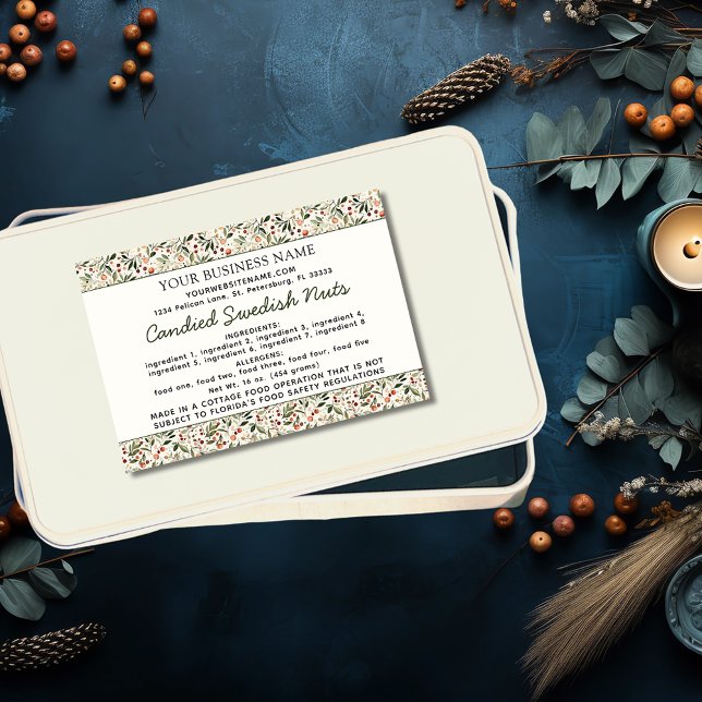 Hütte Gesetz hausgemachte Lebensmittelzutaten Alle Lebensmitteletikett (Festive Christmas Greenery Red Berries Cottage Law Homemade Food Ingredients Allergens Food Label )