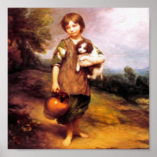 Hütte Girl mit Hund und Pitcher Poster