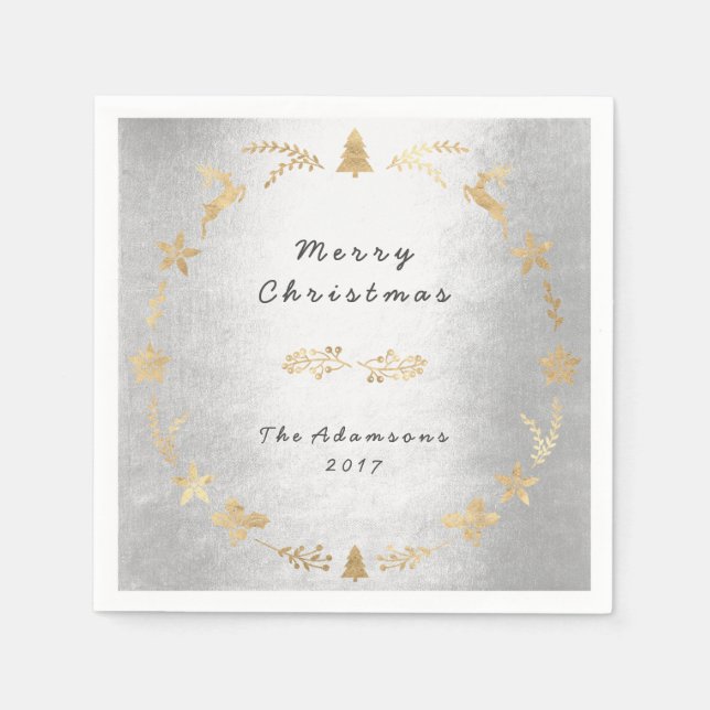 Hütte Gray Silver Glam Gold Weihnachten Serviette (Vorderseite)