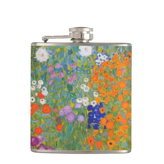 Hütte Gustav Klimt Blumengarten Flachmann (Vorderseite)