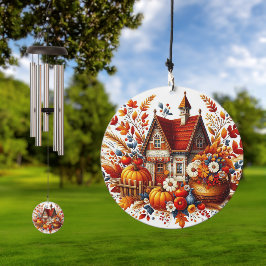 Hütte, Herbstblätter, Pumpkins Windspiel