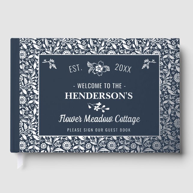 Hütte House Custom Vacation Miete Silver Floral Gästebuch (Vorderseite)