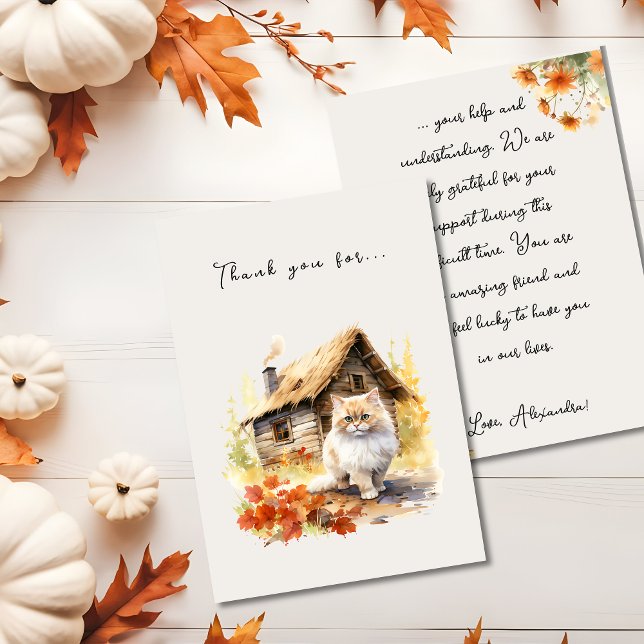 Hütte im Herbst Dankeskarte (Autumn Country Cottage Cat Thank You Card)