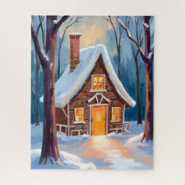 Hütte im schneebedeckten Winterwald Weihnachten Puzzle