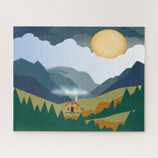 Hütte im sonnigen Bergtal Puzzle (Horizontal)