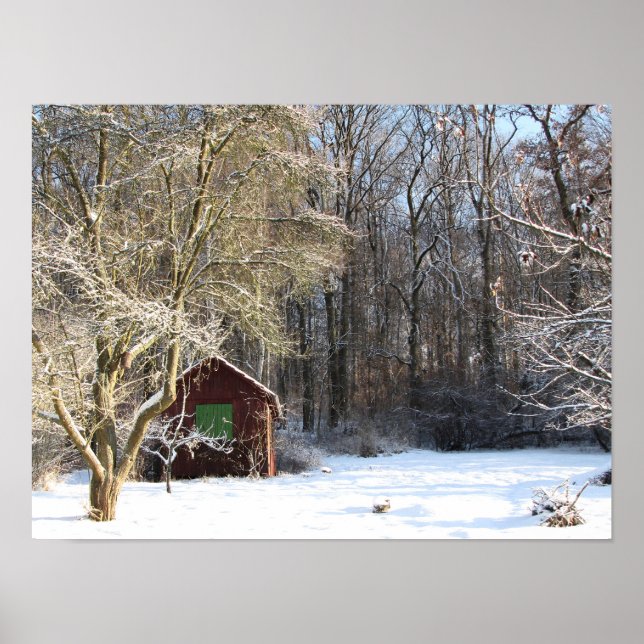 Hütte in einem weißen Wald Poster (Vorne)