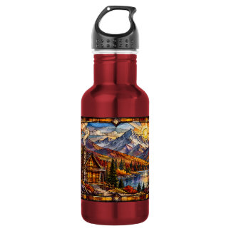 Hütte in herbstlicher Berglandschaft Edelstahlflasche
