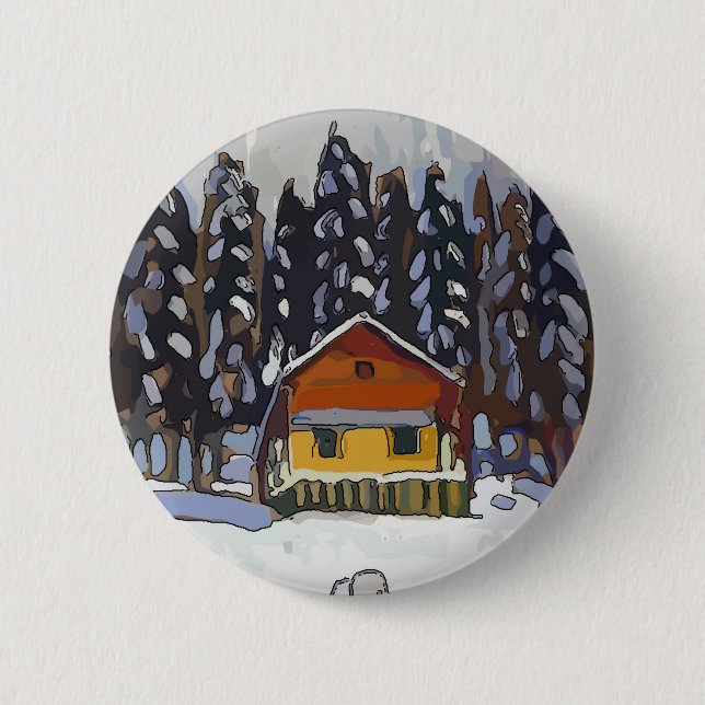 Hütte in Schnee Button (Vorderseite)