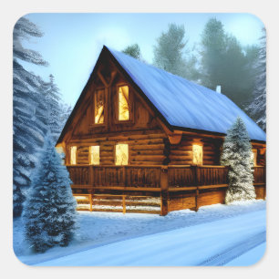 Hütte Land Nordkiefern Kabine Quadratischer Aufkleber
