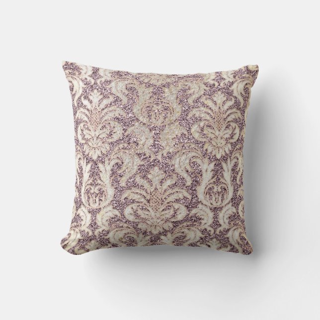 Hütte Lavande Amethyst Damask Gray Pearl Glitzer Kissen (Vorderseite)