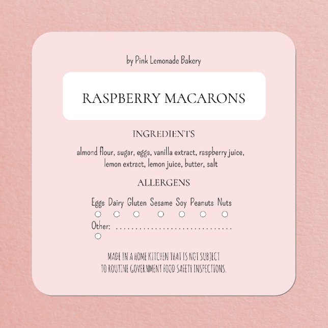 Hütte Law Bakery Ingredients and Allergen Label Quadratischer Aufkleber (Von Creator hochgeladen)