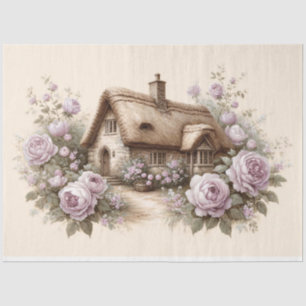 Hütte mit Lila Rose Wasserfarben-Entfärbung Seidenpapier