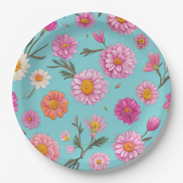 Hütte-Mittelblütenblütenblütenfarben Rosa Blume Pappteller (Vorderseite)