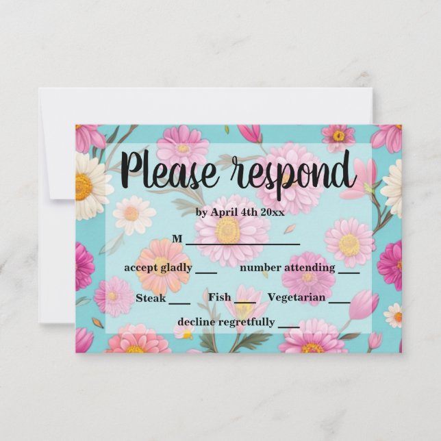 Hütte-Mittelblütenblütenblütenfarben Rosa Blume RSVP Karte (Vorderseite)