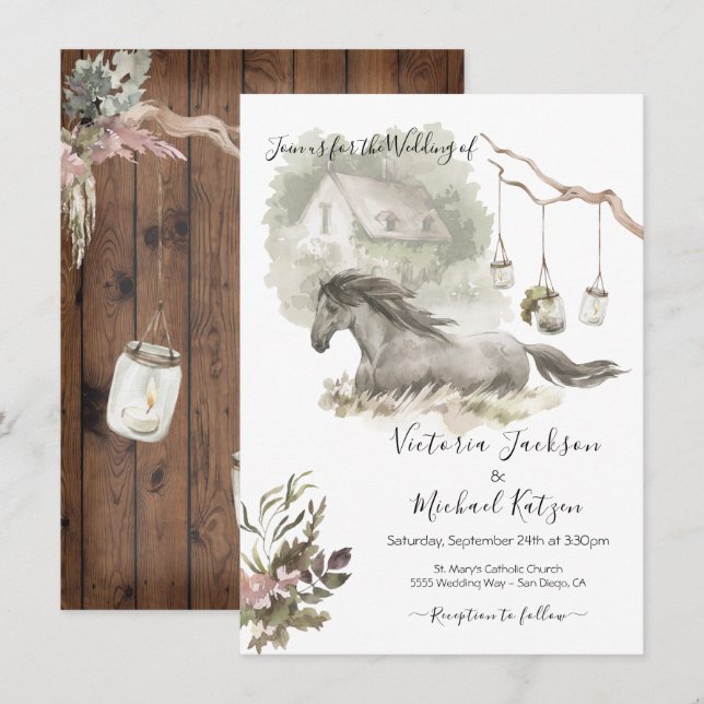 Hütte Pferdeschlittenhochzeit Einladung (Vorne/Hinten)