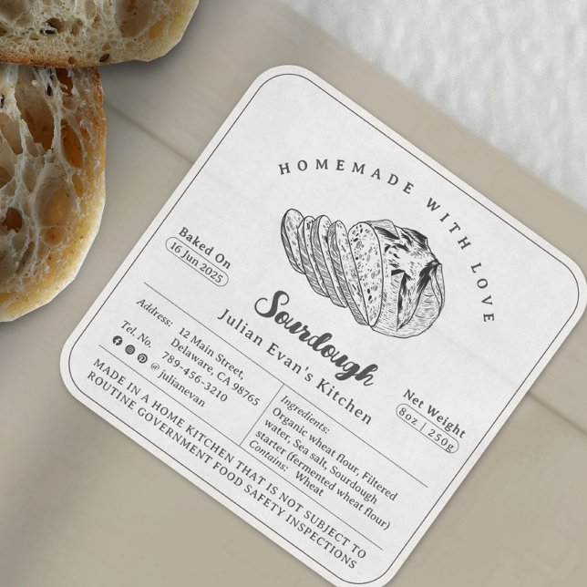 Hütte Quadratischer Aufkleber (Simple Black & White Sourdough Cottage Law Label)