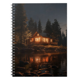 Hütte Reflexion über Seennachtsszene Notizblock