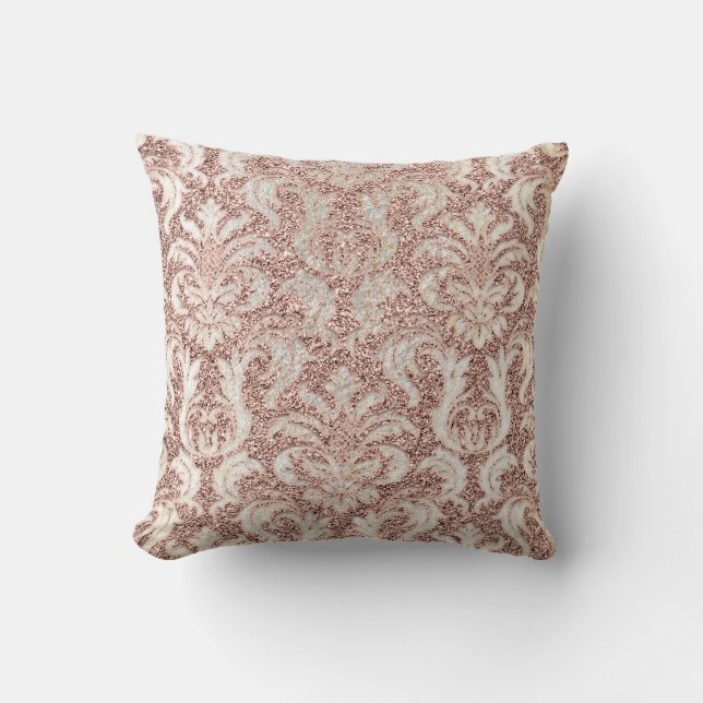 Hütte Rosa Rose Gold Damask Grau Pearl Glitzer Kissen (Vorderseite)