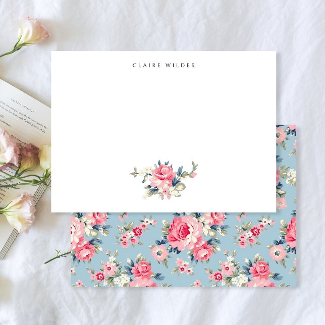 Hütte Rosa Rosen auf blauem Hintergrund Mitteilungskarte (Von Creator hochgeladen)