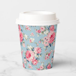 Hütte Rosa Rosen auf blauem Hintergrund Pappbecher
