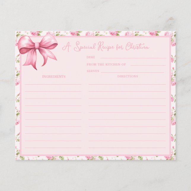 Hütte Rose Coquette Brautparty Rezept Karte (Vorderseite)