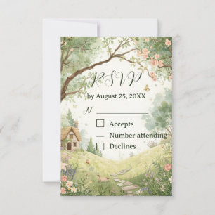 Hütte-RSVP-Karte   Aquarellpinke RSVP Karte