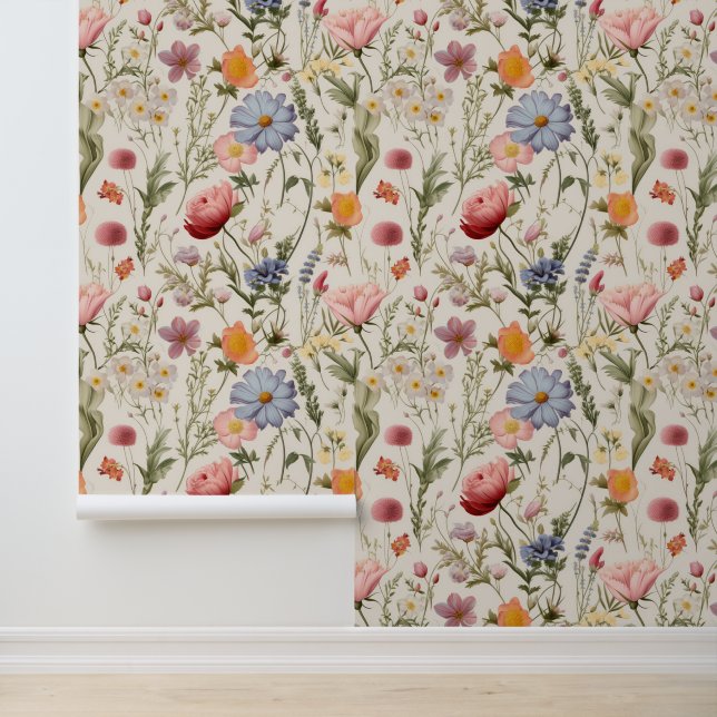 Hütte Schattenfarbene Wildblumen Tapete (Anwendung)