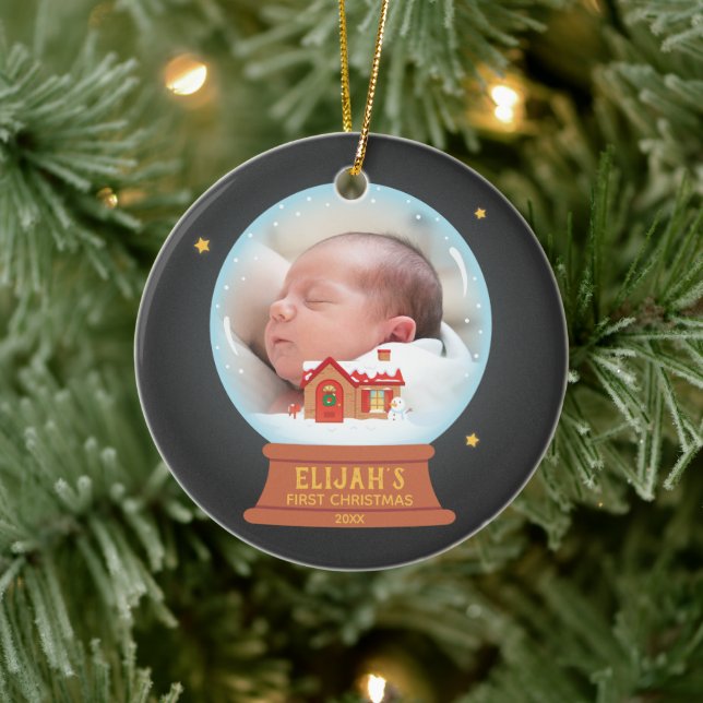 Hütte Snowman Snow Globe Babys 1. Weihnachten Keramik Ornament (Baum)