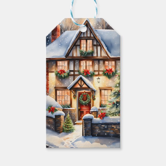 Hütte Snowy Weihnachtsgeschenk Tag Geschenkanhänger (Vorderseite)