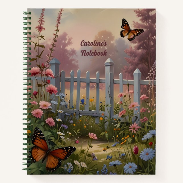 Hütte Sommerblumenzaun Schmetterlinge Notizbuch (Vorderseite)