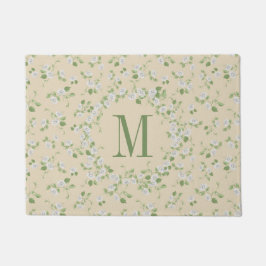 Hütte Style Floral White Daisies Cream Monogram Fußmatte