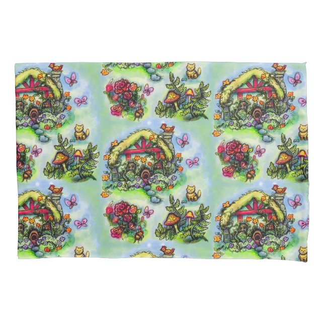 Hütte und Blume-Cockpitflorpillowcase Kissenbezug (Vorderseite-Links)