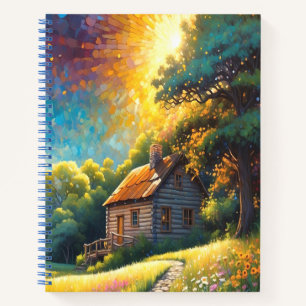 Hütte und Blumen auf einer bunten Wiese Notizbuch