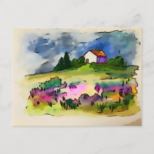 Hütte und wilde Blume Englische Landschaft Postkarte