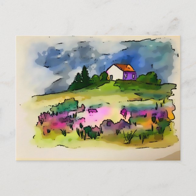 Hütte und wilde Blume Englische Landschaft Postkarte (Vorderseite)