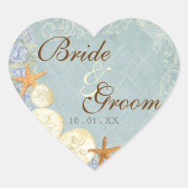 Hütte von Flora durch die Muscheln Hochzeit am Str Herz-Aufkleber